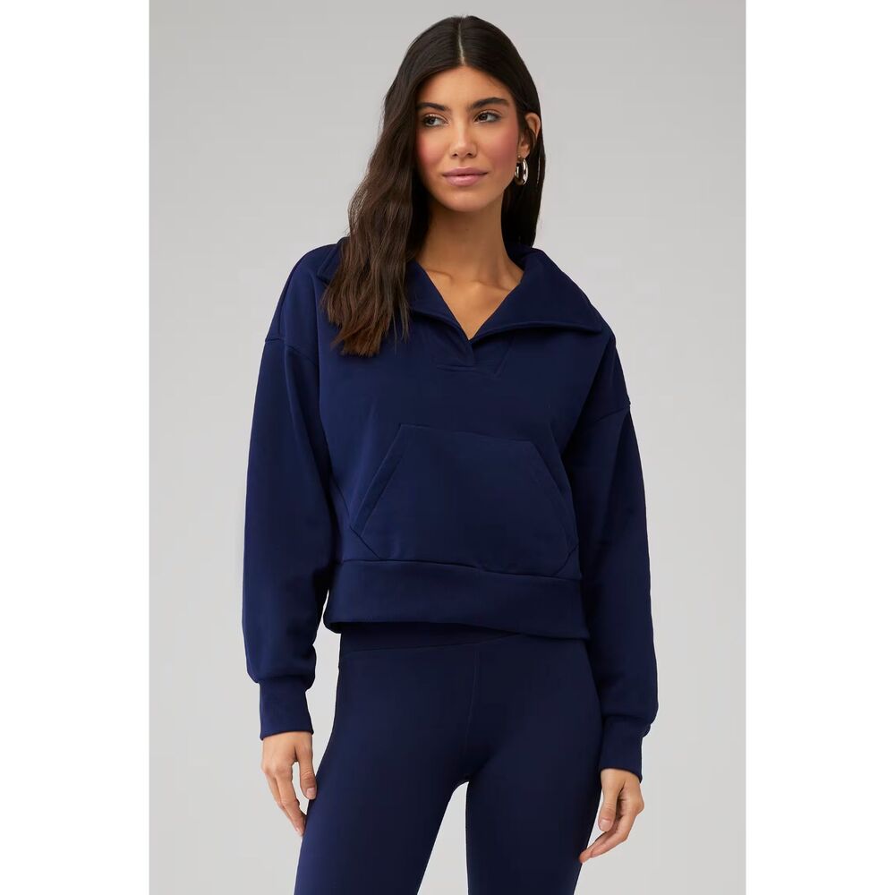 Beyond Yoga Street Smart Pullover Sweatshirt Medium Navy Blue Collared Fleece